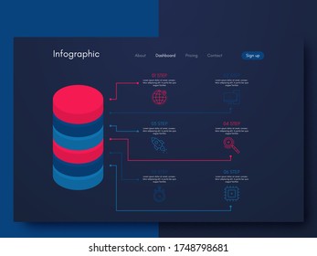 Infografía gráfica vectorial. Plantilla para crear aplicaciones móviles, diseño de flujo de trabajo, diagrama, banner, diseño web, infografía de negocios. Vector de acciones
