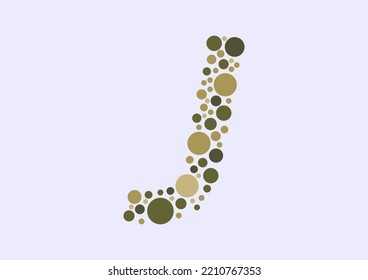 Vector graphic of Initial Letter J lined with a mosaic of colored circles. Letter J icon. letter J logo made with circles. English alphabet. Vector illustration. vector eps 10.
