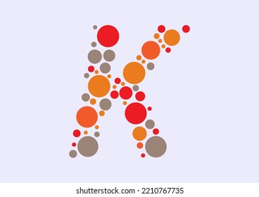 Vector graphic of Initial Letter K lined with a mosaic of colored circles. Letter K icon. letter K logo made with circles. English alphabet. Vector illustration. vector eps 10.
