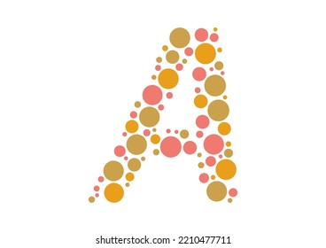 vector graphic of Initial Letter A lined with a mosaic of colored circles. letter A logo made with circles. vector eps 10.

