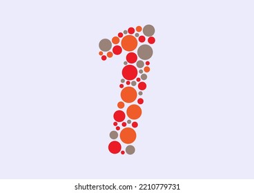 Vector graphic of Initial Number 1 lined with a mosaic of colored circles. Number 1 icon. Number 1 logo made with circles. Vector illustration. vector eps 10.
