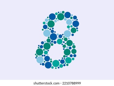 Vector graphic of Initial Number 8 lined with a mosaic of colored circles. Number 8 icon. Number 8 logo made with circles. Vector illustration. vector eps 10.
