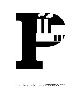 Vector graphic of the initial p logo of a factory building blend. This initial p vector is perfect for company logos, banners, templates, decoration, identity, labels, and branding etc.