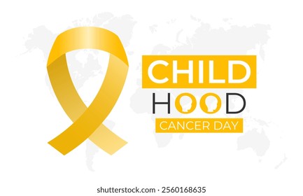 Vector graphic of International Childhood Cancer day is observed every year on February 15. Realistic ribbon with child and stethoscope Banner poster, flyer and background design. Vector illustration.