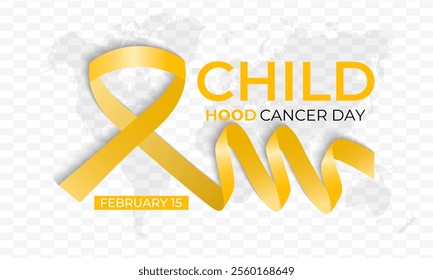 Vector graphic of International Childhood Cancer day is observed every year on February 15. Realistic ribbon with child and stethoscope Banner poster, flyer and background design. Vector illustration.