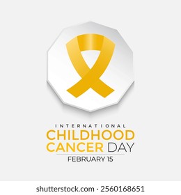 Vector graphic of International Childhood Cancer day is observed every year on February 15. Realistic ribbon with child and stethoscope Banner poster, flyer and background design. Vector illustration.