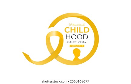 Vector graphic of International Childhood Cancer day is observed every year on February 15. Realistic ribbon with child and stethoscope Banner poster, flyer and background design. Vector illustration.