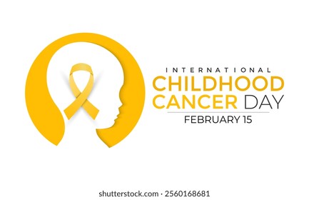 Vector graphic of International Childhood Cancer day is observed every year on February 15. Realistic ribbon with child and stethoscope Banner poster, flyer and background design. Vector illustration.