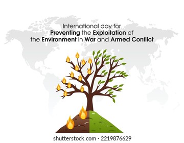 vector graphic of international day for preventing the exploitation of the environment in war and armed conflict celebration. flat design. flyer design.flat illustration.