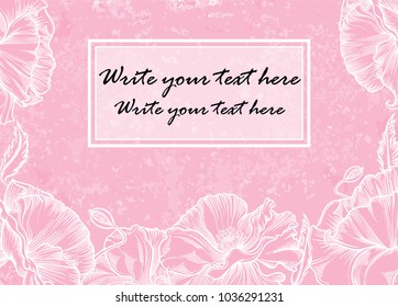 Vector graphic invitation on sketchy floral  background.Hand drawn Flowers pattern for invitation template.Tender and romantic flowers blooming in sketchy style for woman's day or mother day