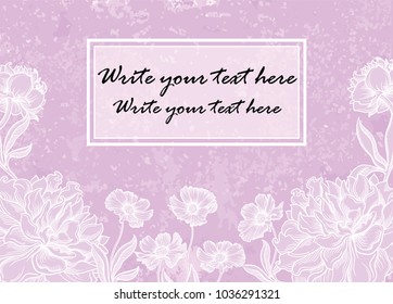 Vector graphic invitation on sketchy floral  background.Hand drawn Flowers pattern for invitation template.Tender and romantic flowers blooming in sketchy style for woman's day or mother day