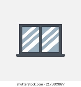 Vector graphic of Iron Window with Glass. Cartoon facade house outside design element. City street wall exterior illustration