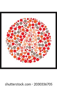 Vector graphic of Ishihara color test or Color blind test design. The Letter A cunningly hid inside an Ishihara inspired design. A color blindness test shaped color test plate with the Letter A.
