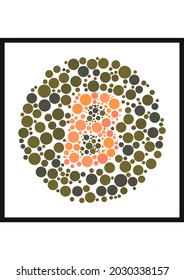 Vector graphic of Ishihara color test or Color blind test design. The Letter B cunningly hid inside an Ishihara inspired design. A color blindness test shaped color test plate with the Letter B.
