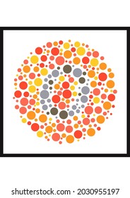 Vector graphic of Ishihara color test or Color blind test design. The Letter O cunningly hid inside an Ishihara inspired design. A color blindness test shaped color test plate with the Letter O.
