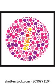 Vector graphic of Ishihara color test or Color blind test design. The Letter i cunningly hid inside an Ishihara inspired design. A color blindness test shaped color test plate with the Letter i.
