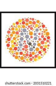 Vector graphic of Ishihara color test or Color blind test design. The Letter N cunningly hid inside an Ishihara inspired design. A color blindness test shaped color test plate with the Letter N.
