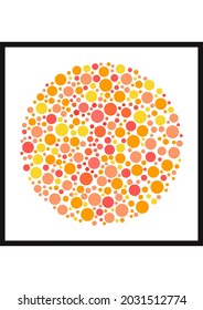 Gráfica vectorial de la prueba de color de Ishihara o diseño de prueba de color ciego. La carta T astutamente escondida dentro de un diseño inspirado en Ishihara. Una placa de prueba de color con forma de prueba de ceguera de color con la letra T.
