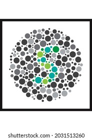 Vector graphic of Ishihara color test or Color blind test design. The Letter S cunningly hid inside an Ishihara inspired design. A color blindness test shaped color test plate with the Letter S.
