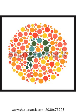 Vector graphic of Ishihara color test or Color blind test design. The Letter P cunningly hid inside an Ishihara inspired design. A color blindness  shEaped color test plate with the Letter P.
