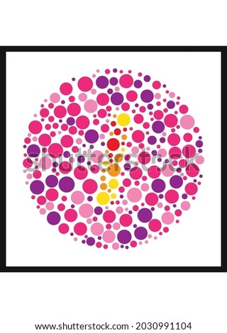 Vector graphic of Ishihara color test or Color blind test design. The Letter i cunningly hid inside an Ishihara inspired design. A color blindness test shaped color test plate with the Letter i.
