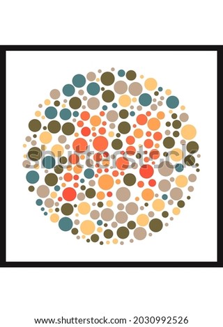 Vector graphic of Ishihara color test or Color blind test design. The Letter M cunningly hid inside an Ishihara inspired design. A color blindness test shaped color test plate with the Letter M.

