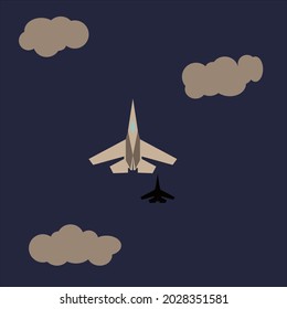 Vector Graphic of Jet Fighter With White Cloud And Dark Background Color Scheme, Perfect To Use For Wallpaper, Background,  T-shirt Printing, etc