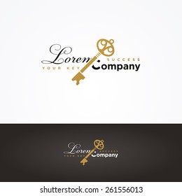 Vector graphic key shaped illustration with sample text for your company
