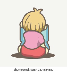 gráfico vectorial de niños con un estilo de caricatura chibi con portátil