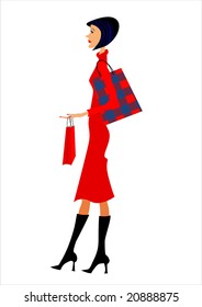 Vector graphic of a lady shopping with shopping bags