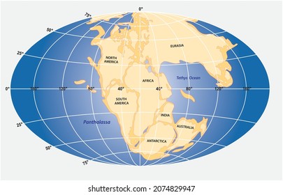 Vector graphic of the land mass of the supercontinent Pangea