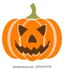 Vector graphic of a large ripe pumpkin, which has been hollowed out and cut to make a Jack O Lantern