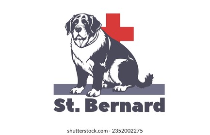 Vektorgrafik großer, glatter, einfarbiger St. Bernard-Hund auf weißem Hintergrund. Logo oder Emblem. Weißer, isolierter Hintergrund.