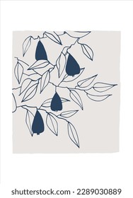 Gráfico vectorial con hojas y peras. Diseño contemporáneo para impresiones, afiches, papelería, logotipos, marcas, invitaciones, publicaciones en redes sociales