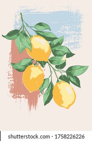 vector graphic of a lemon tree branch, Matisse style, mediterranean mood