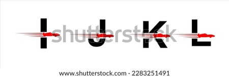 Vector graphic letter alphabet in a set I, J, K, L with red speeding racing car logo