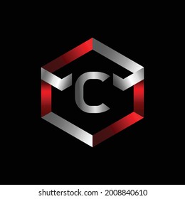 Vector Graphic Letter C Metallic Logo Design. Red and Silver color Metallic Logo Design for Letter C.