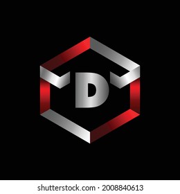 Vector Graphic Letter D Metallic Logo Design. Red and Silver color Metallic Logo Design for Letter D.