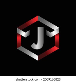 Vector Graphic Letter J Metallic Logo Design. Red and Silver color Metallic Logo Design for Letter J.
