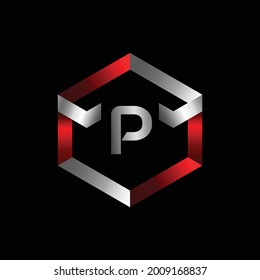 Vector Graphic Letter P Metallic Logo Design. Red and Silver color Metallic Logo Design for Letter P.