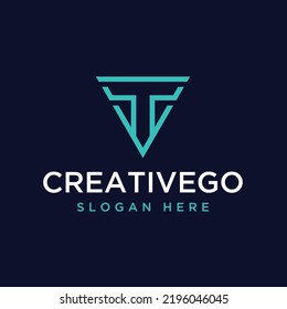 Vector graphic of letter T combined with triangle logo design template