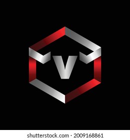 Vector Graphic Letter V Metallic Logo Design. Red and Silver color Metallic Logo Design for Letter V.