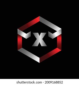 Vector Graphic Letter X Metallic Logo Design. Red and Silver color Metallic Logo Design for Letter X.