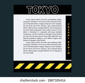 Vector graphic of lettering Tokyo with a white stroke and example of lettering isolated on dark background. Perfect for t-shirts design, clothing, hoodies, poster etc. 