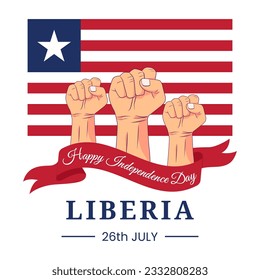 Vector graphic of Liberia Independence Day for greeting card with clenched fist and ribbon