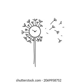 vector graphic of line art dandelion with time