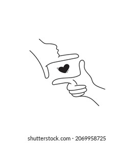 vector graphic of line art hands frame the heart