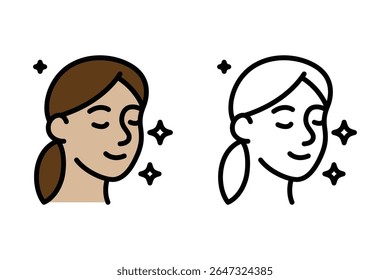 Vector Graphic of line art, a woman's radiant face, perfect for beauty products, wellness blogs, or beauty young girl icon concepts.