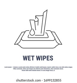 Vector graphic. Line, outline design icon. A pack with napkins. Wet wipes, towels. Editable Stroke. Symbol, sign.