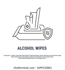 Vector Graphic. Line, Outline Design Icon. Alcohol Wipes. Disinfectant. A Pack With Napkins. Wet Wipes, Towels. Editable Stroke. Symbol, Sign.